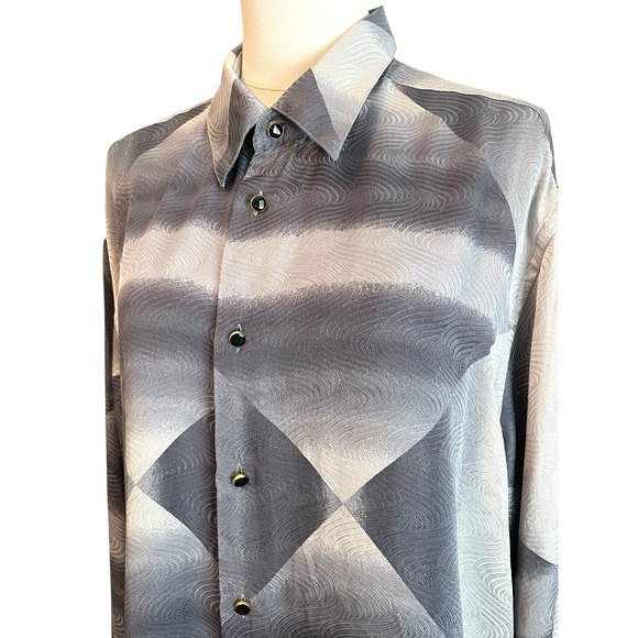 Vtg‎ VITALIANO ITALY SIlk Shirt Mens 2XL Geometric Artsy Grandpa Nerdcore 90s - Picture 2 of 9